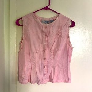 Vintage Pink Embroidered Blouse with Lace Edges